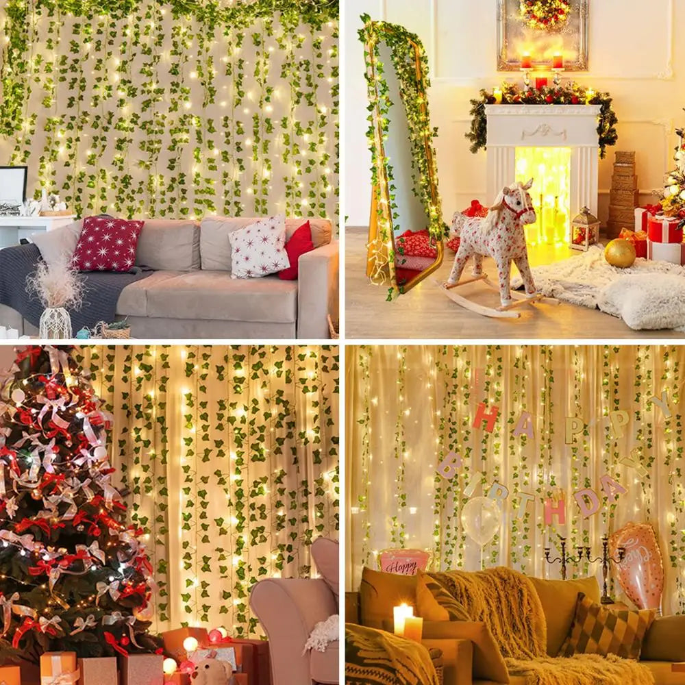 LED olive green fake leaf/Vine string lights